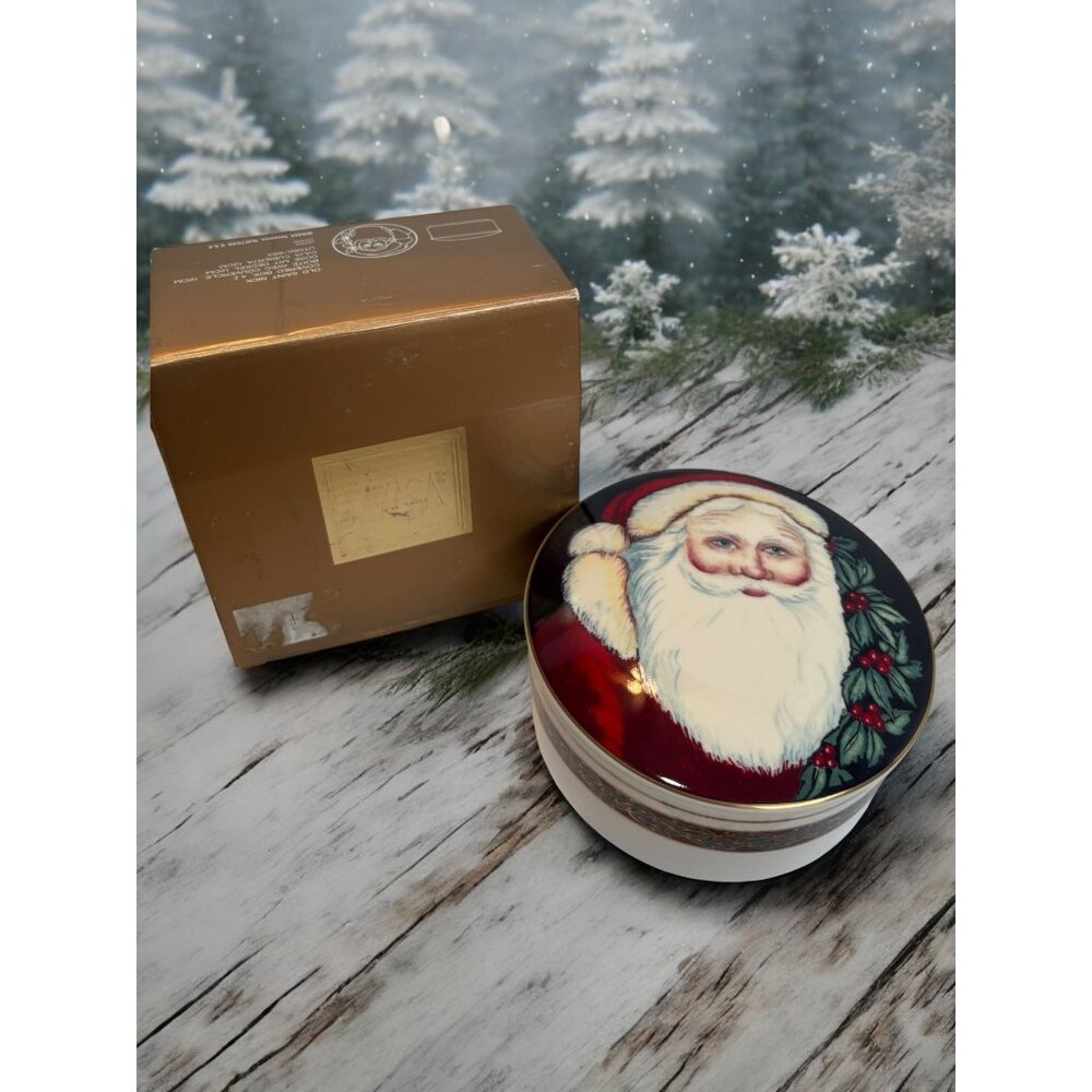 Vintage Mikasa Old Saint Nick Porcelain Covered Trinket Box Christmas Santa 5"